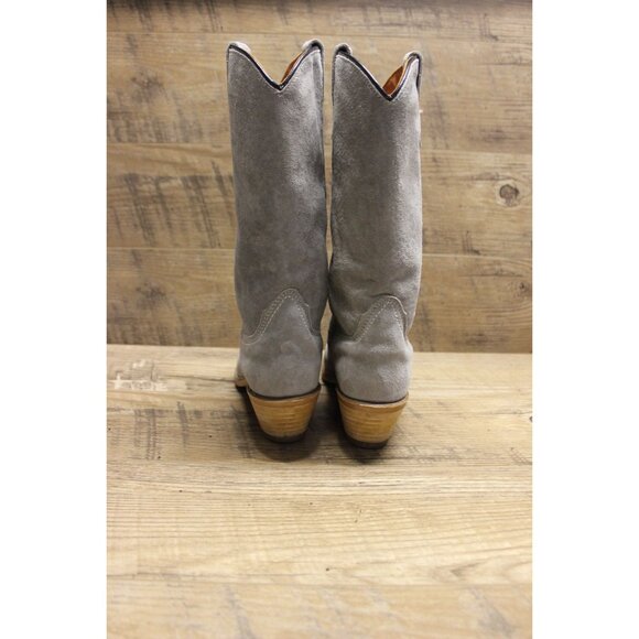 Wolverine women's vintage pale gray suede mid calf stacked heel Western boots - Picture 3 of 16